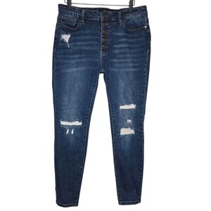 Judy Blue Buttonfly Dark Wash Thermal Patch Distress Denim Jeans Size 15 / 32